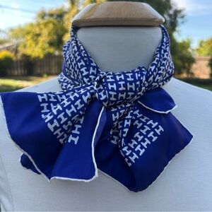 Vintage Iconic Halston Monogram Blue and White Silk Scarf
